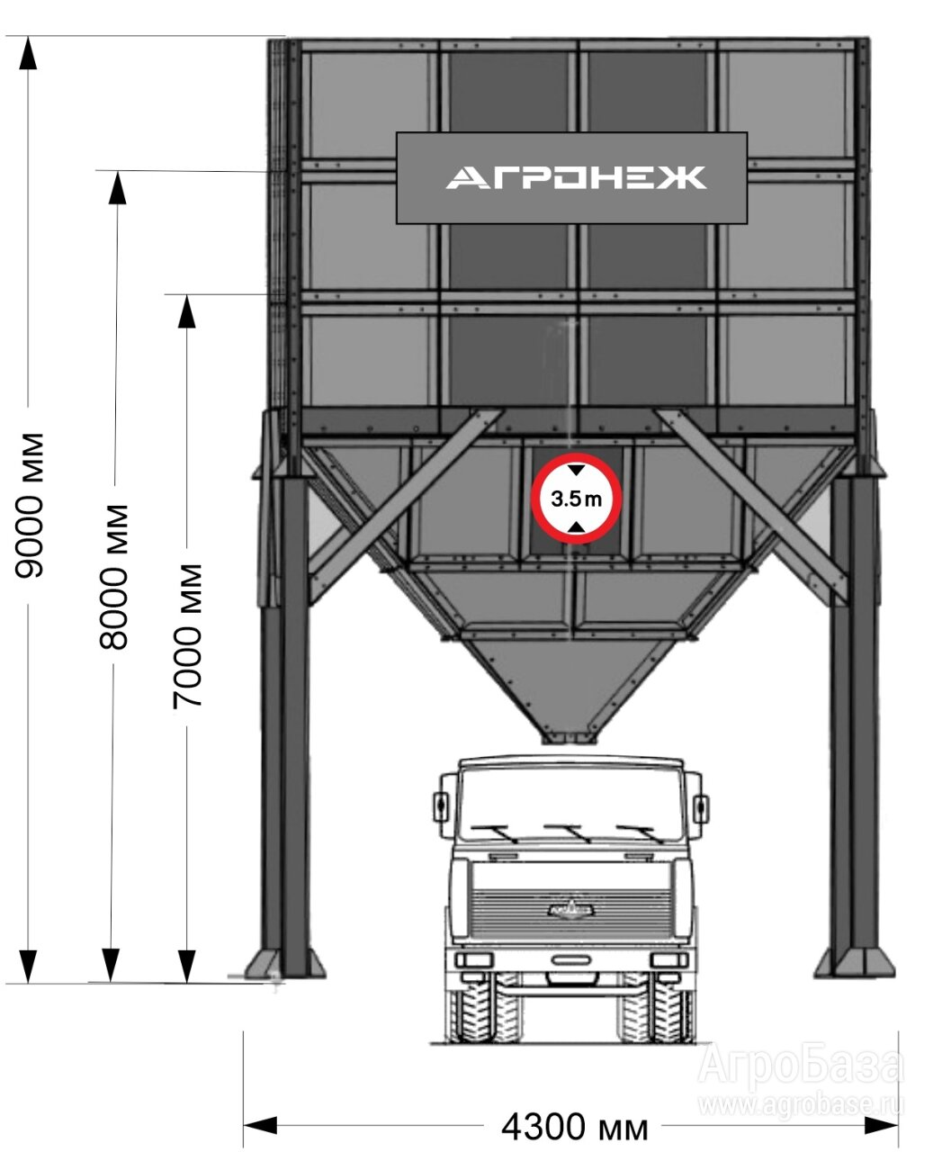 Бункер накопитель для зерна проездной V34 м3 Бункер накопитель для зерна проездной V34 м3