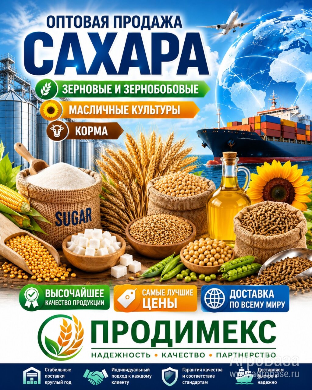 Сахар, зерновые и зернобобовые, масличные культуры, корма