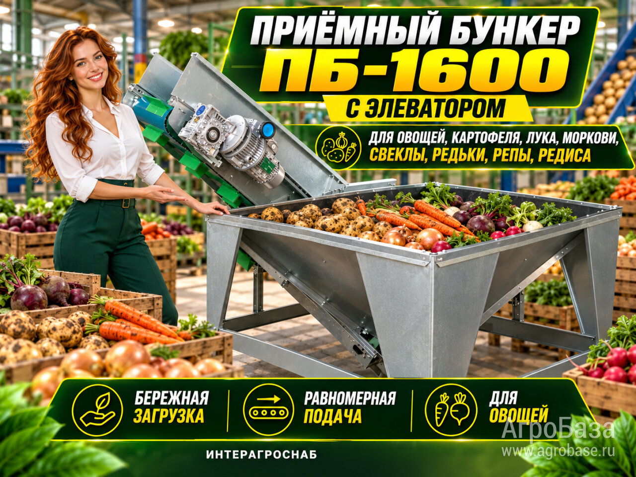 Приёмный бункер ПБ-1600 с элеватором для овощей и корнеплодов